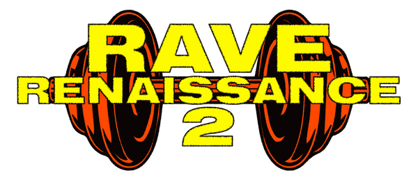 Rave Renaissance 2 logo with bold yellow and orange text, reminiscent of '90s rave culture.