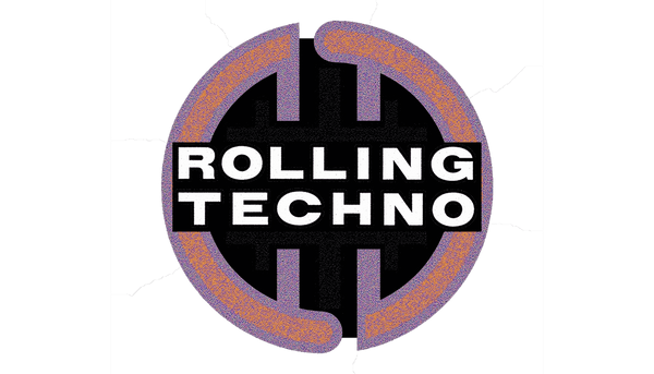 Rolling Techno logo with geometric design and black background.