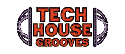 Tech-House Grooves logo with bold orange text and abstract speaker design.
