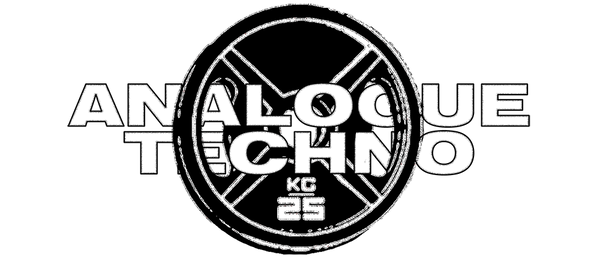 Analogue Techno logo in black and white design.