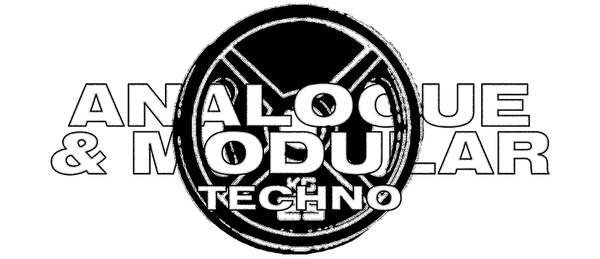 Analogue and Modular Techno logo design with crossed lines.