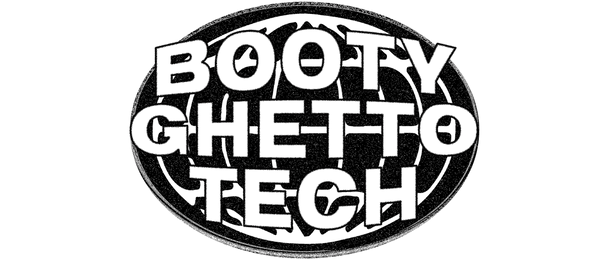 Booty Ghetto Tech logo in bold, urban font with black outline.