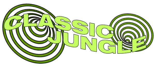 Classic Jungle text with swirling circular pattern background.