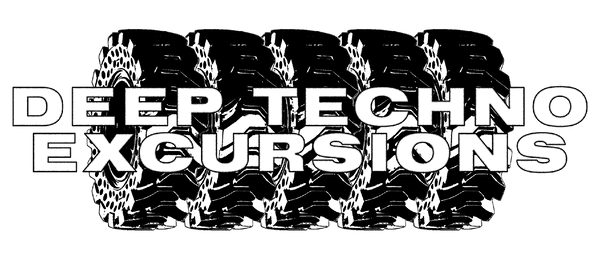Deep Techno Excursions logo with black digital waveform background.