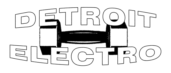 Detroit Electro logo with bold text and dumbbell illustration.