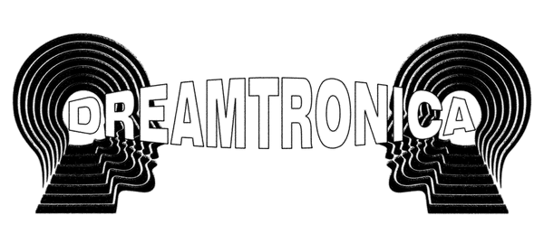 Dreamtronica logo with stylized text and silhouetted heads, representing dreamy electronica explorations.