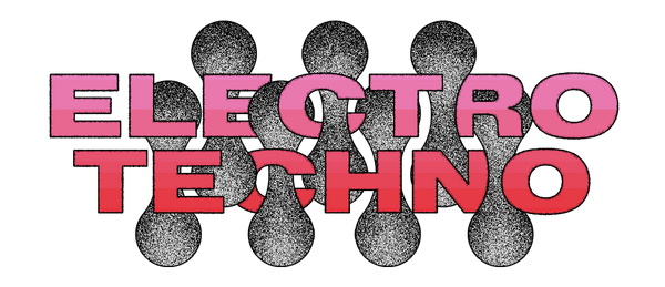 Electro Techno text with retro gradient and abstract background design.