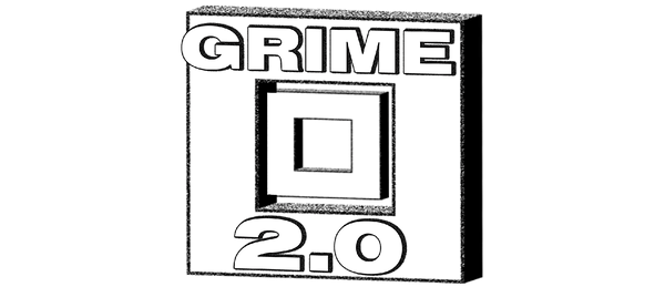 Grime 2.0 audio software package design with bold text.