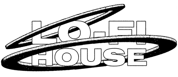 Lo-Fi House logo in black and white with grunge effects.