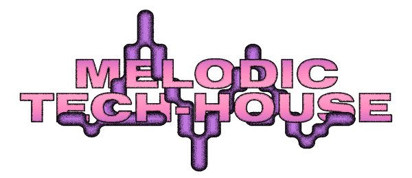 Melodic Tech-House logo with pink text and purple abstract design.