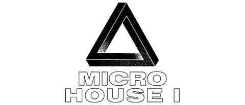 Micro House audio library cover featuring abstract black silhouette on white background.