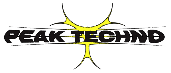 Peak Techno logo with stylized yellow design.